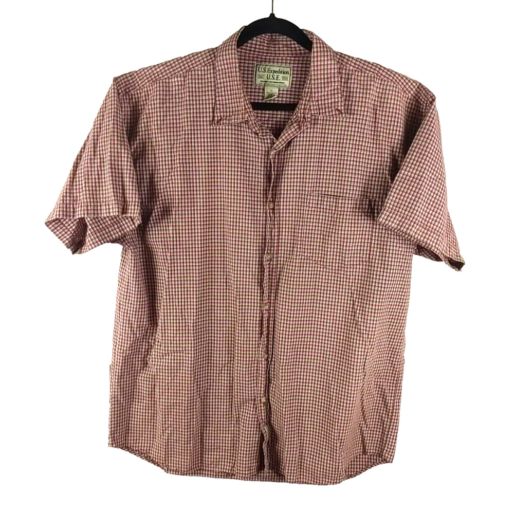 U.S. Expedition U.S.E. Mens Red Plaid Short Sleeve Shirt Size X Large Button Up